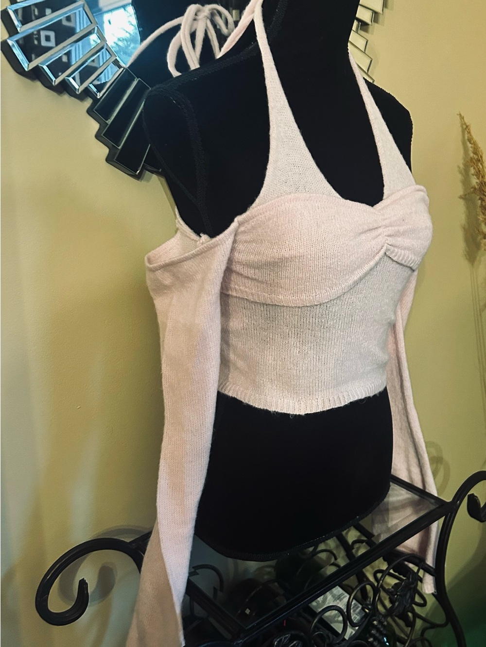 I.AM.GIA Light Pink Cold-Shoulder Halter Crop Sweater - Picture 6 of 10